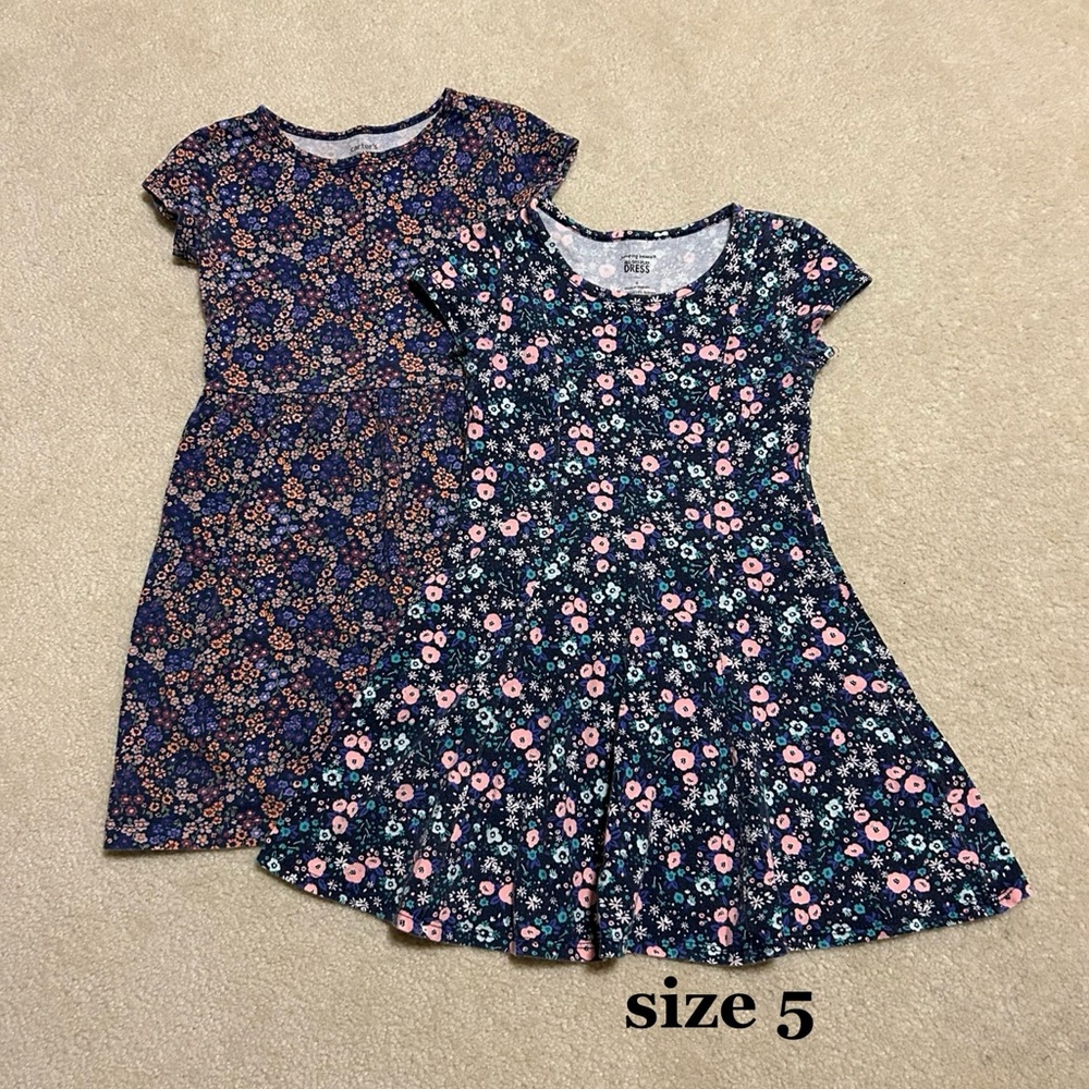 (2) Flower Little Girls Dresses - Blue and Pink